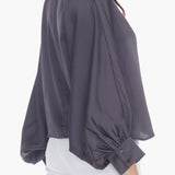 Dolman Balloon Sleeve Satin Button-up Blouse