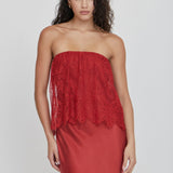 THIRD FORM Visions Lace Strapless Maxi Dress in Crimson