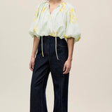 Yara Poplin Bubble Top in Sage Combo