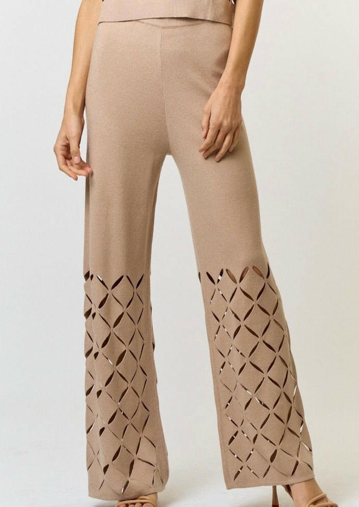 Cut Out Detail Sweater Pants in Taupe