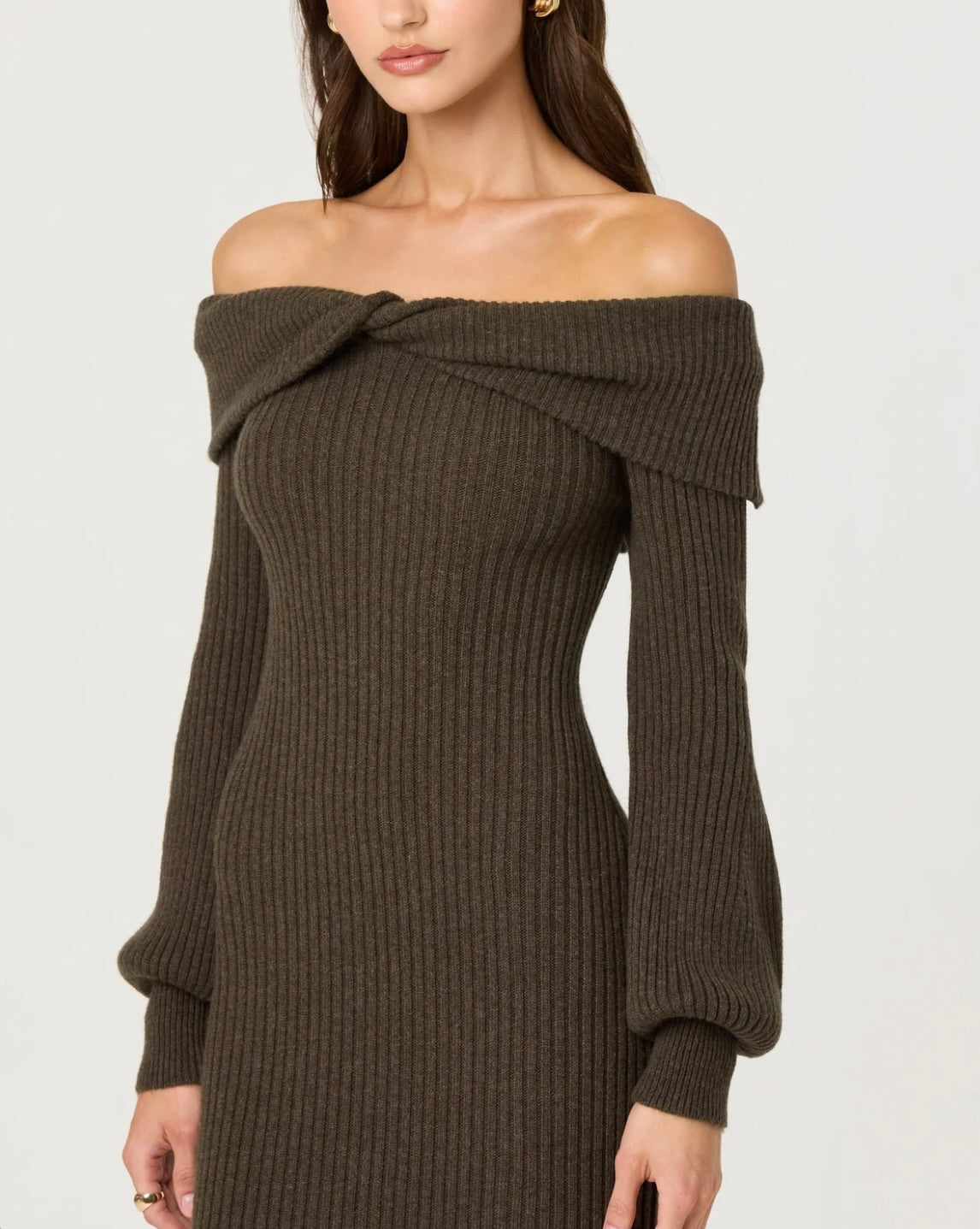 off the shoulder midi sweater dress ASTR The Label Tilde Off Shoulder Midi Sweater Dress Small