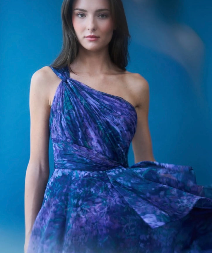 theia one shoulder dress Theia Women's Carol Sequined Tulle One-Shoulder Gown - Aqua Mist