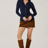 Keren Collared Ribbed Knit Cardigan in Navy