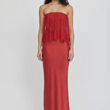 THIRD FORM Visions Lace Strapless Maxi Dress in Crimson