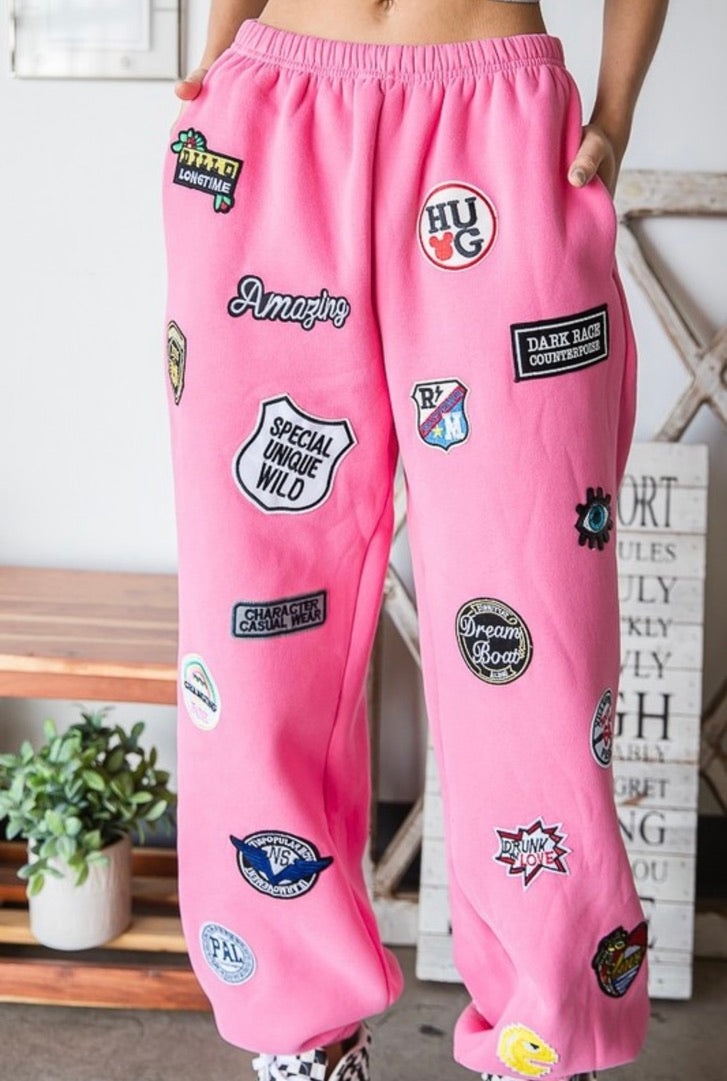 High-Waisted Multi Patches Sweatpants - Pink