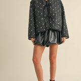Polkadot Embroidered Quilted Jacket in Black