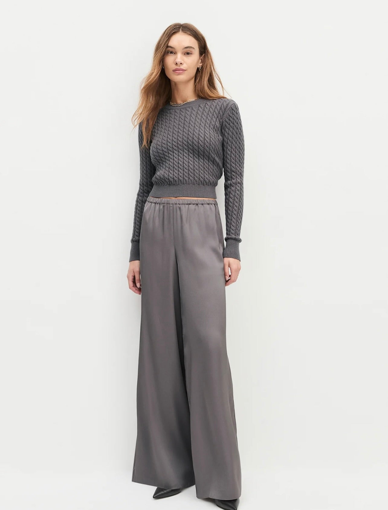 The Effortless Wide Leg Pant in Grey Shadow
