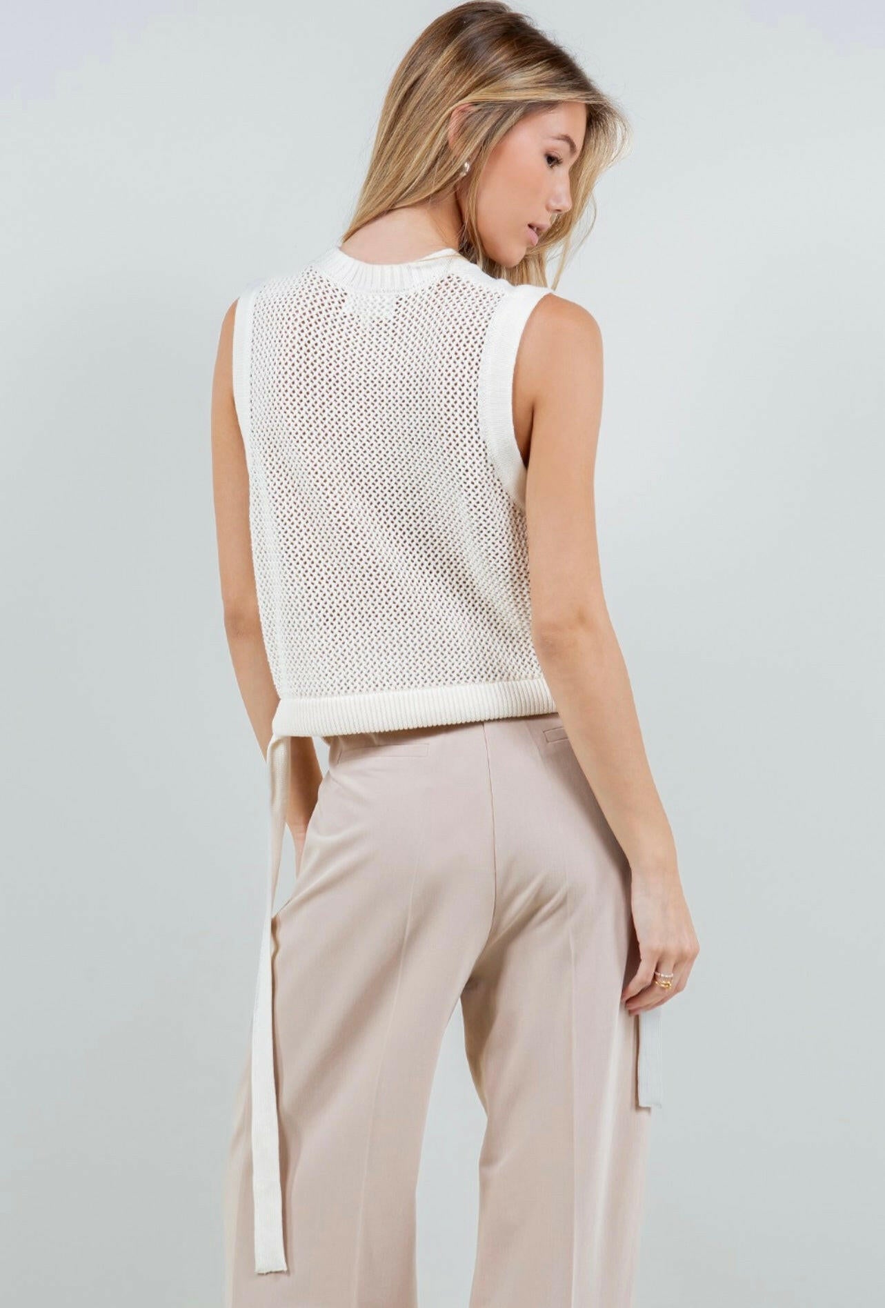 Knit Vest with Tie Detail in Ivory