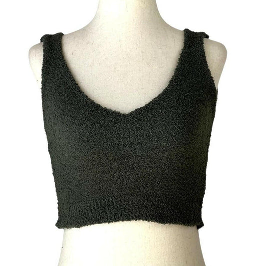 Solid Color Luxury V-Neck Crop Top in Olive Green