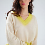 Colorush Alora Dip Trim V Neck Sweater in Margarita