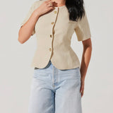 Saige Cutaway Linen Blend Jacket in Natural