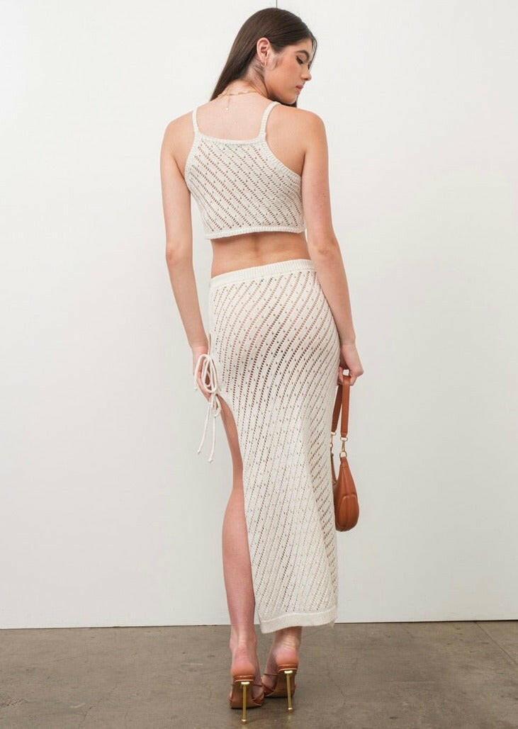 Crochet Knit Crop Top in Off-White