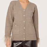 ASTR The Label Grie Embellished Feather Trim Cardigan