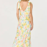 Allexina Satin Cowl Neck Midi Dress in Yellow Watercolor