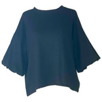 Basic Essentials Ribbed Puffy Sleeve 3/4 Sleeve Top in Charcoal.