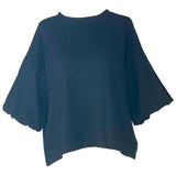 Basic Essentials Ribbed Puffy Sleeve 3/4 Sleeve Top in Charcoal.