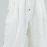 Wide Drawstring Fringe Pants in Ivory