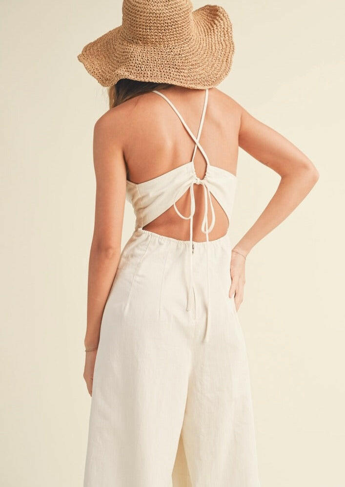 Washed Cotton Jumpsuit in Cream