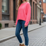 Colorush Chunky Ski Crew Sweater in Cosmo