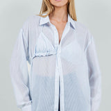 Button-up Sheer Blouse with Bikini Top in White/Blue