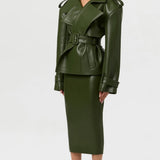 Naked Wardrobe Vegan Leather Belted Jacket