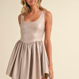 Bustier Top Gathered Flare Skirt Mini Dress in Champagne