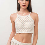 Crochet Knit Crop Top in Off-White