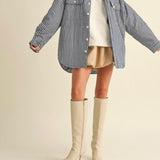 Striped Padded Oversized Shacket in Blue