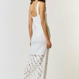 Cut Out Detail Square Neck Sweater Midi Dress in Off-White