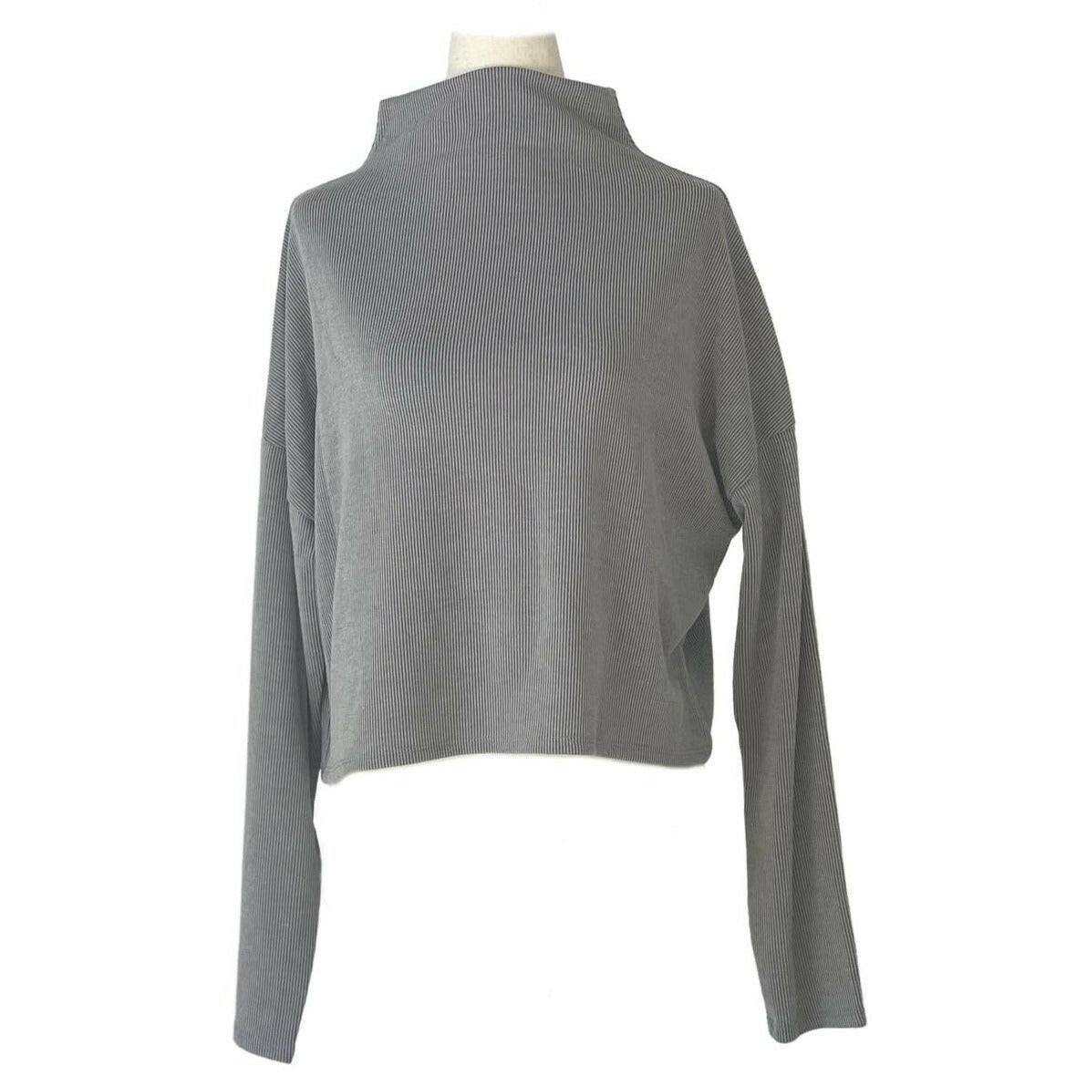 Basic Essentials Ribbed Mock Neck Long-Sleeved Top in Grey