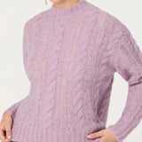 ASTR The Label Violetta Cable Knit Crewneck Sweater