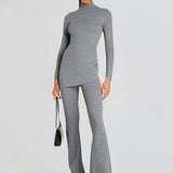 SEROYA Mickie Knit Flare Pant in Medium Grey