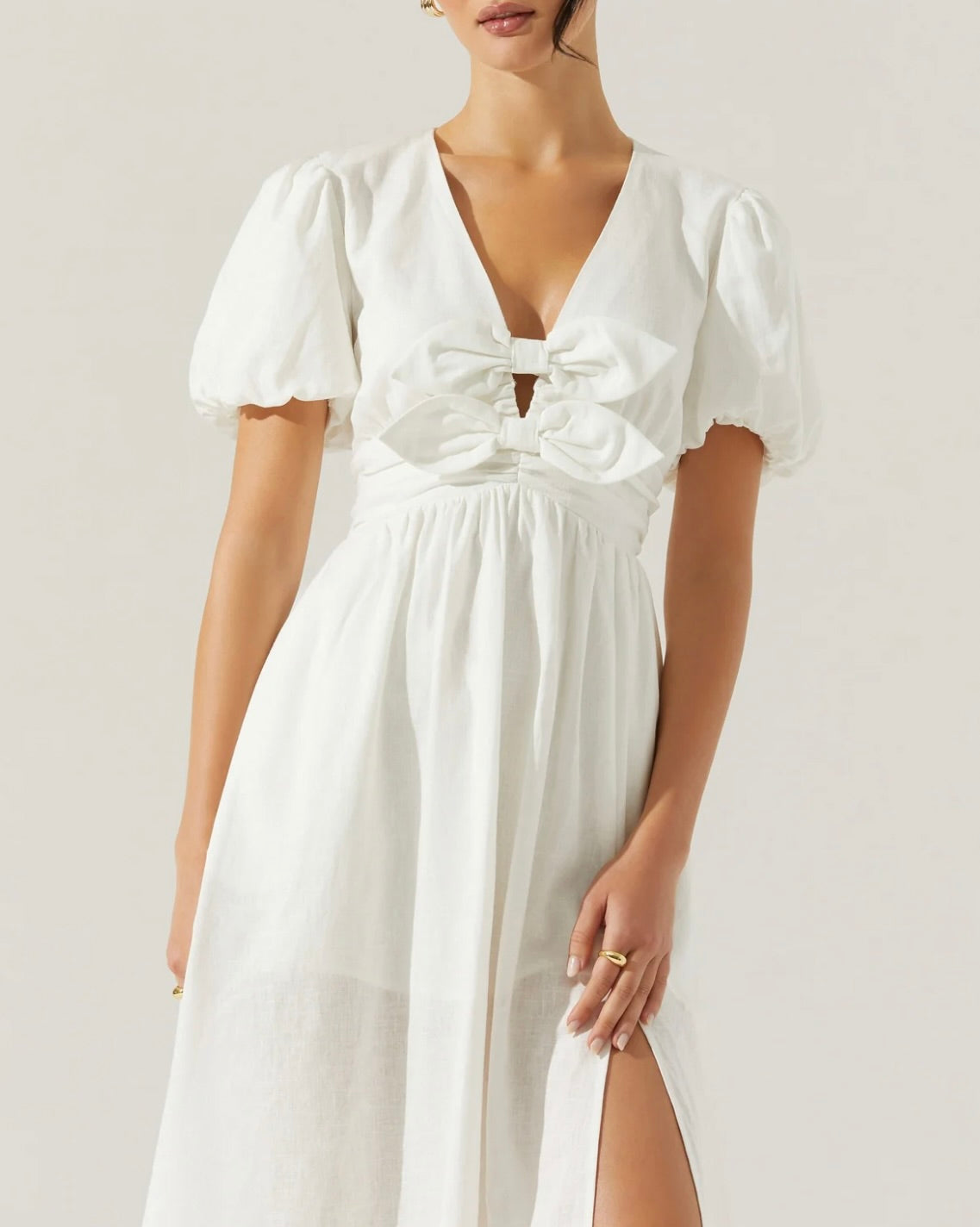 bow linen dress Women's Birdy A-line Bow Linen Cotton Midi Dress S/M/L/Customize Blue Grey MEAN BLVD Blue Grey / M