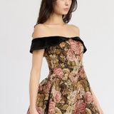 Carey Jacquard Off the Shoulder Fit & Flare Mini Dress