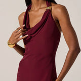 Alanna Halter Cowl Neck Dress in Wine