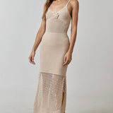 Rosette Crochet Sleeveless Sweater Maxi Dress