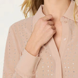 ASTR The Label Cristal Semi-Sheer Rhinestone Shirt