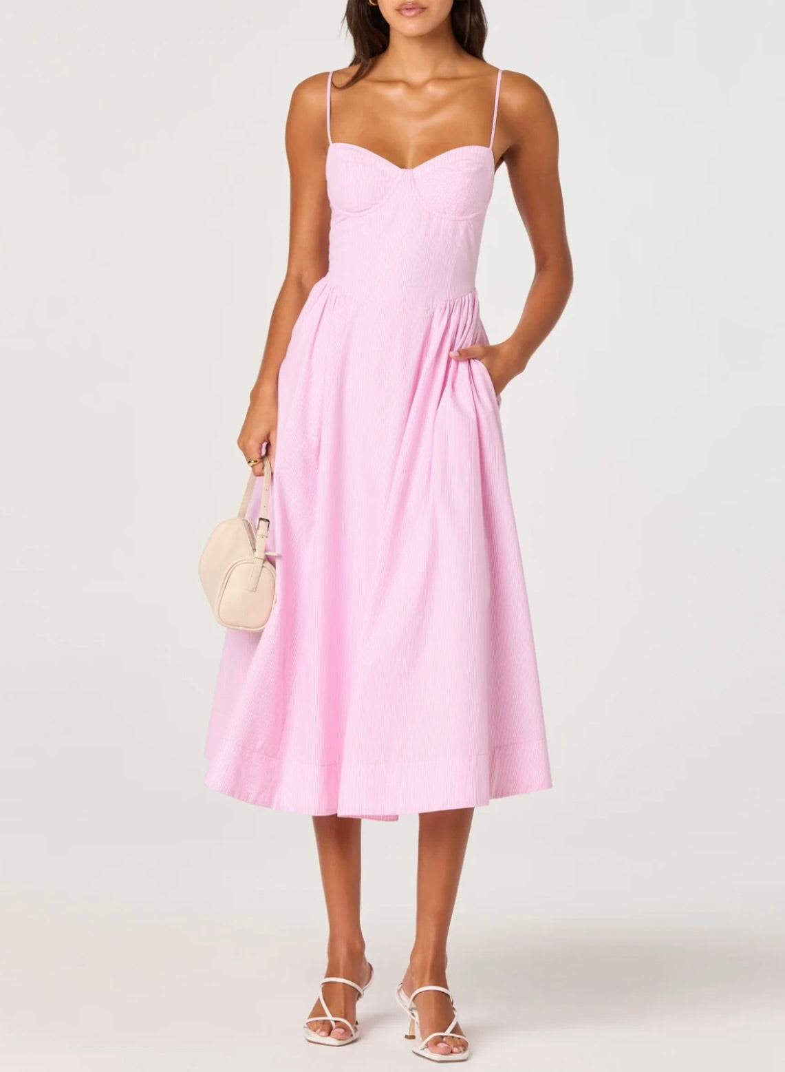 ASTR The Label Bellamy Striped Sweetheart A-Line Midi Dress