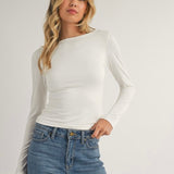 Long Sleeve High Low Long Sleeve Top in Ivory
