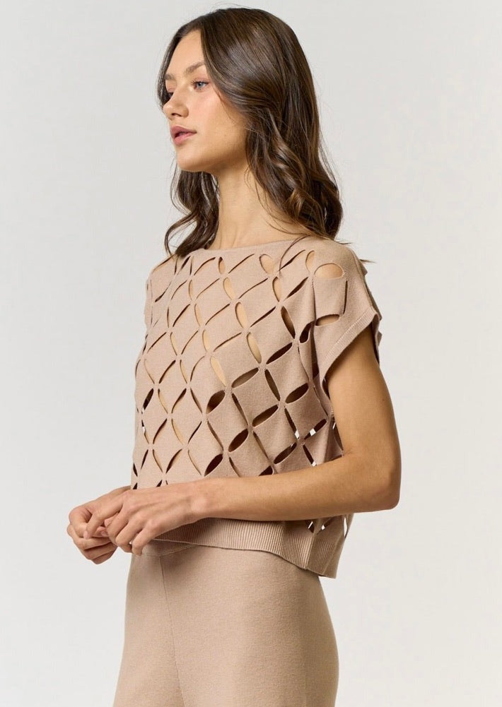 Cut Out Detail Sweater Top in Taupe