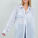 Button-up Sheer Blouse with Bikini Top in White/Blue