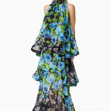 Briony Tiered Gown in Black and Blue Floral