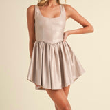 Bustier Top Gathered Flare Skirt Mini Dress in Champagne