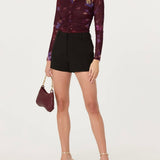 ASTR The Label Yasmine Floral Mesh Ruched Top in Dark Plum Multi