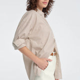 Favorite Daughter The Ex-Boyfriend Shirt in Soft Taupe Stripe