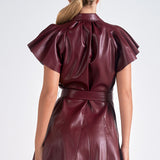 Faux Leather Mini Dress in Burgundy