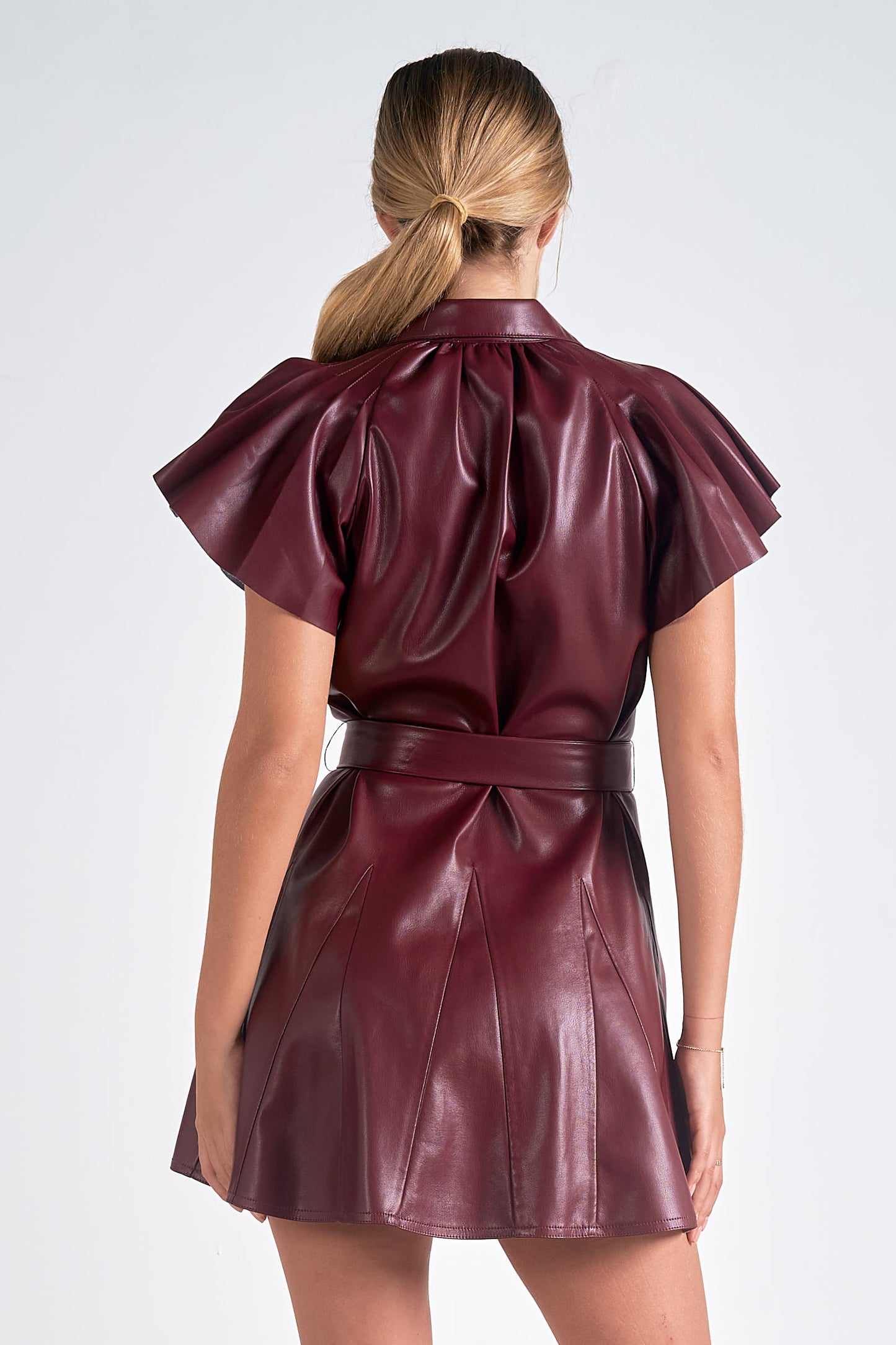 Faux Leather Mini Dress in Burgundy