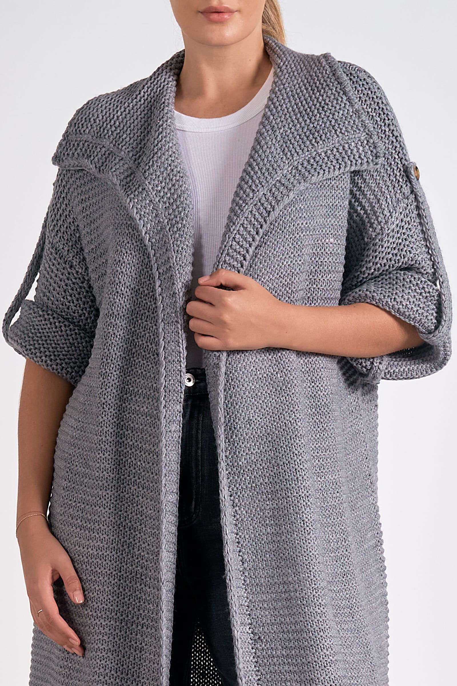 3/4 Sleeve Cozy Cardigan Sweater in Charcoal