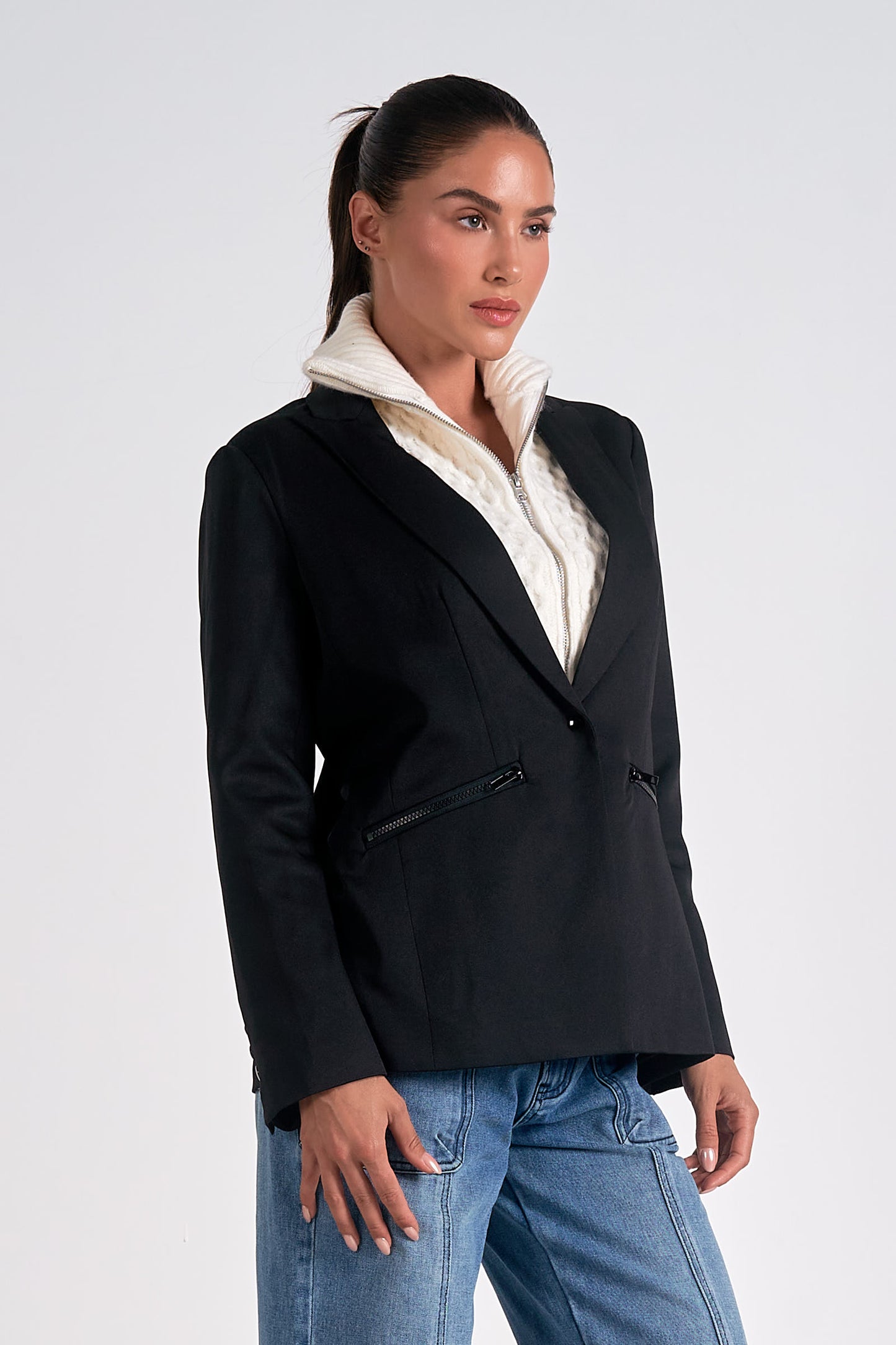 Harper Blazer Hoodie in Black and Cream