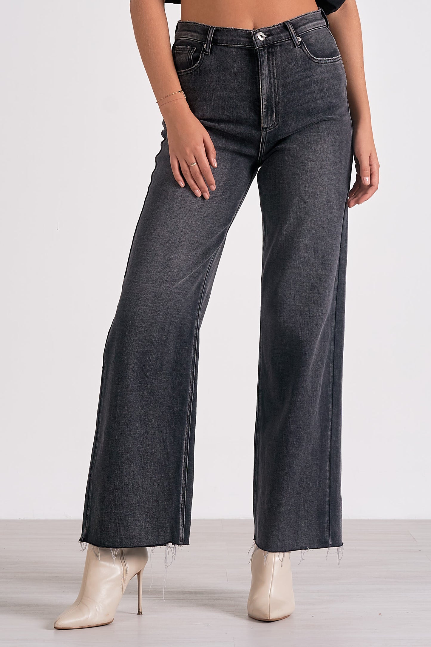 Black Wash Wide Leg Jeans